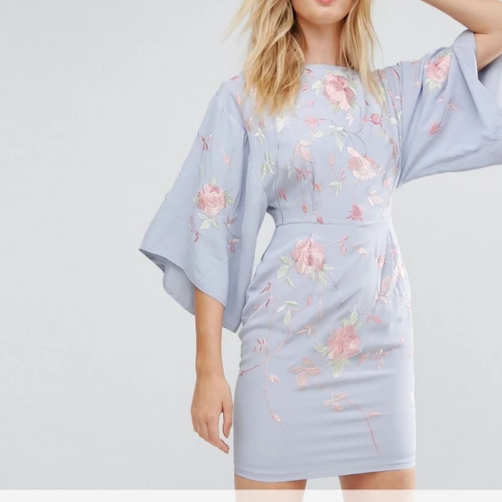 ASOS TALL Kimono Mini Dress With Embroidery